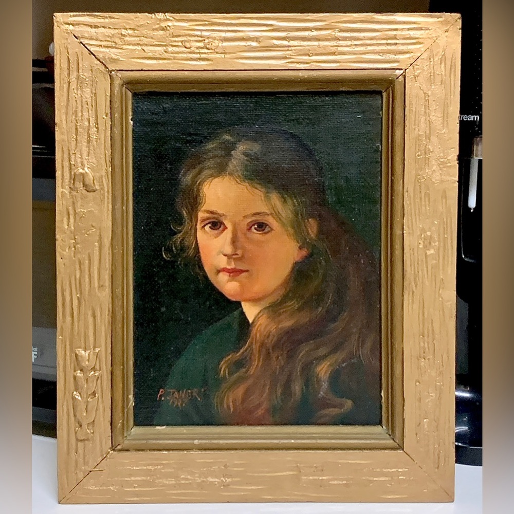 1937 Vintage Paul Janert Artist Signed Framed Oil Painting of Young Girl